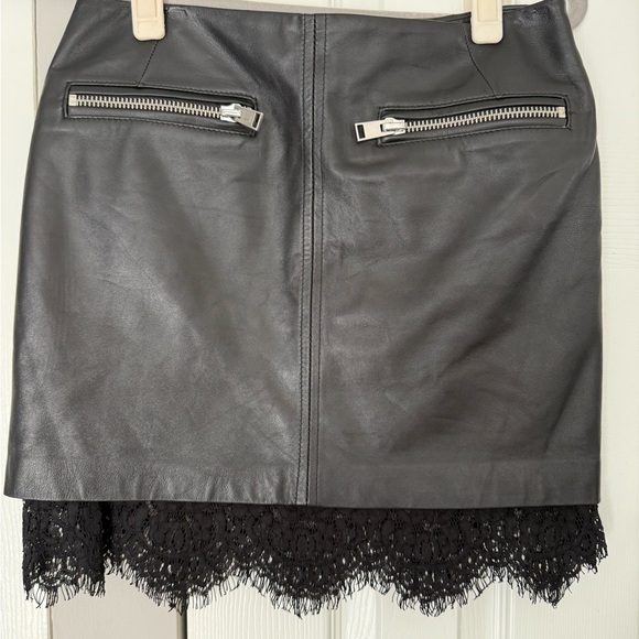 Lamarque Black Leather Mini Skirt with Lace Detail